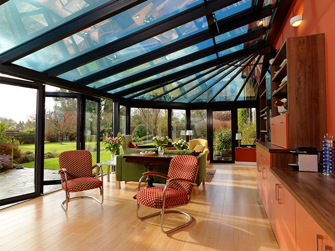 modern black aluminium conservatory everest myglazing