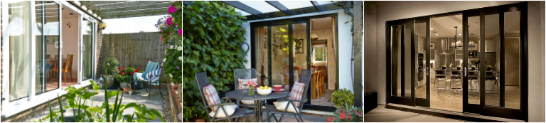 collage of patio doors installed by ggf members